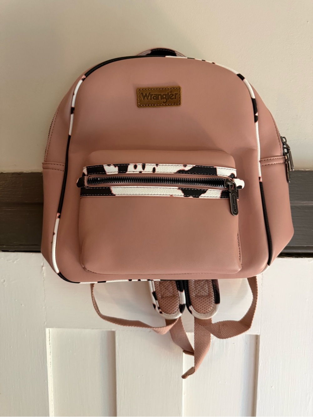 Wrangler Dusty Pink Mini Backpack with Cow-Print Trim